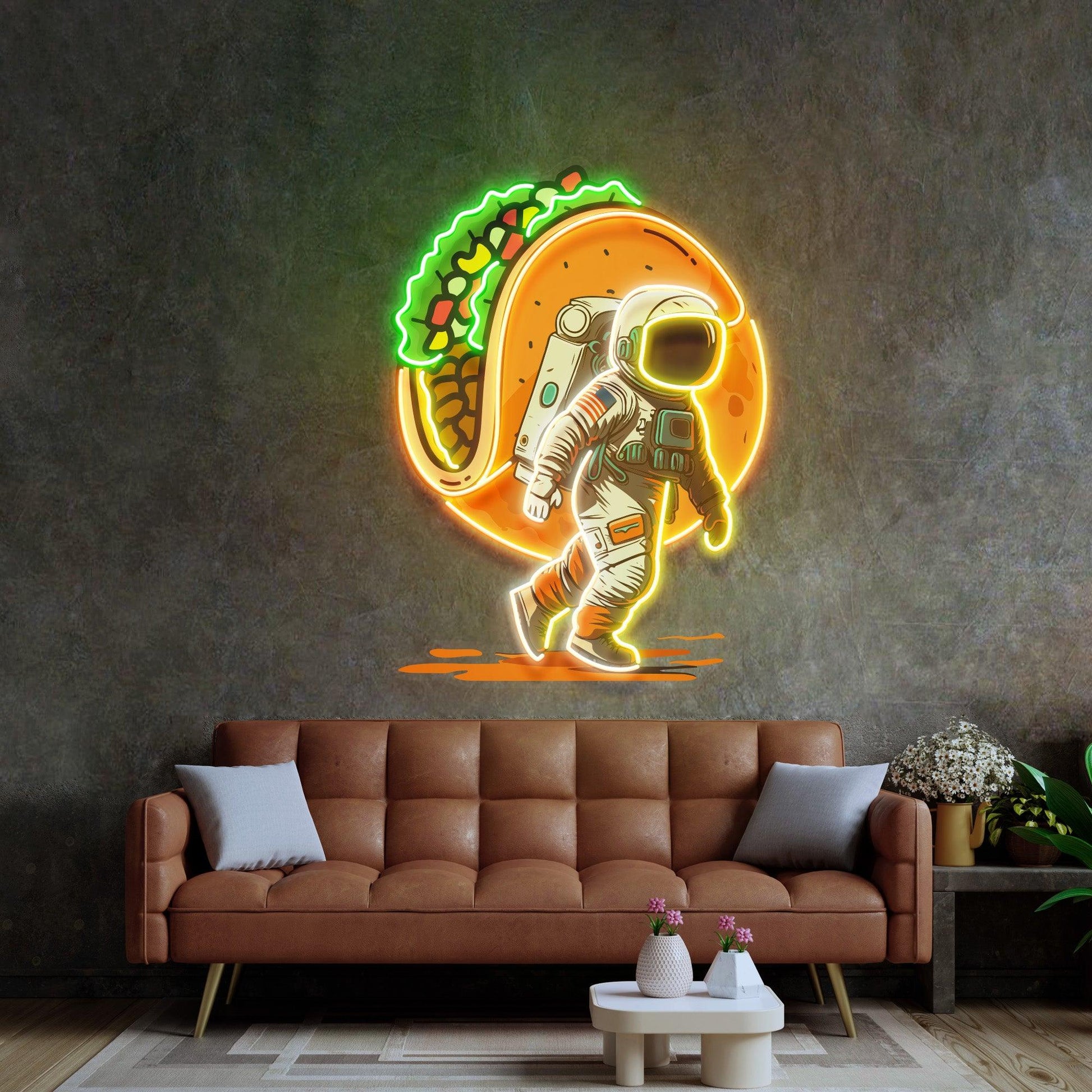 Astronaut Carrying Tacos Led Neon Acrylic Artwork - Neonzastudio