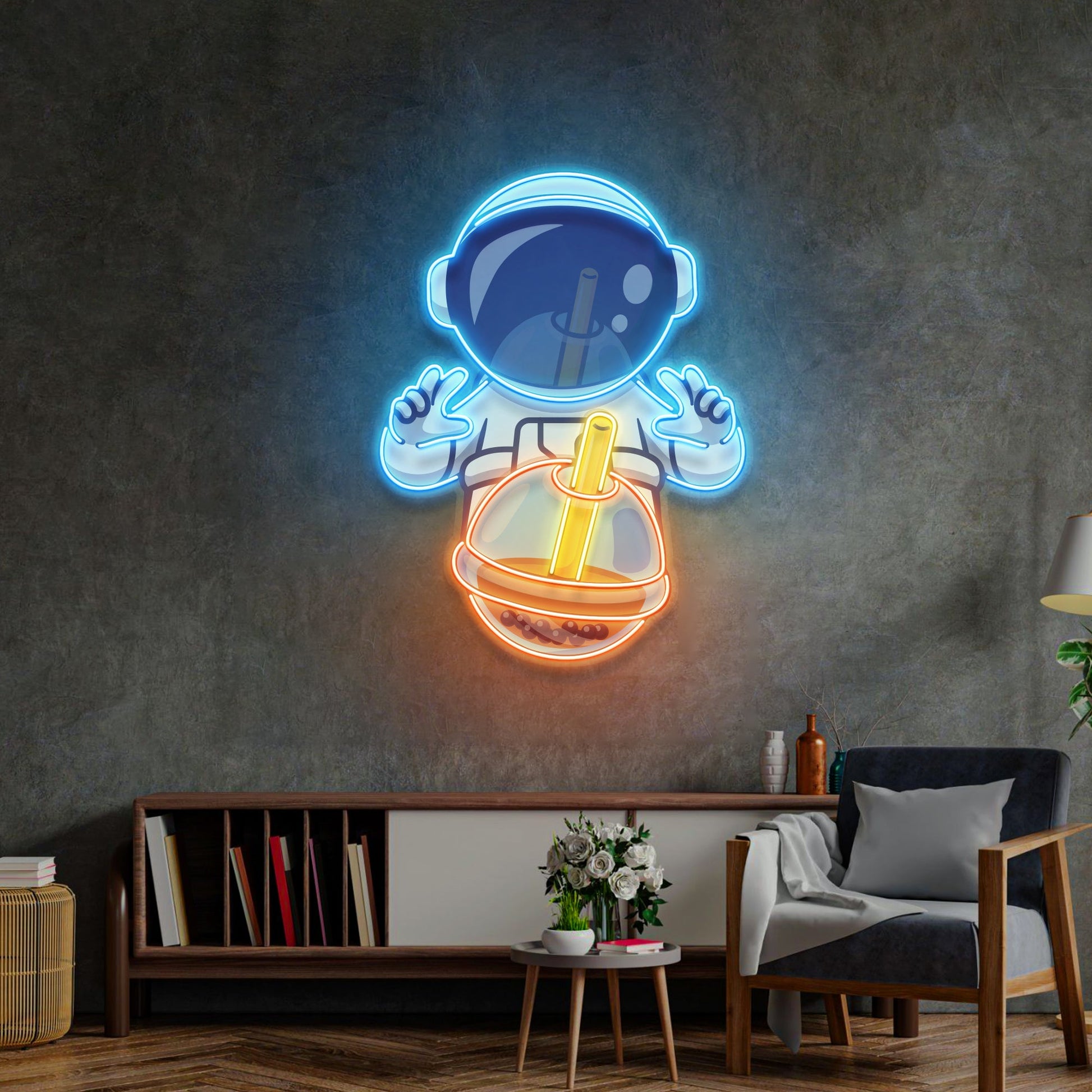 Astronaut Drinking Milktea LED Neon Sign Light Pop Art - Neonzastudio