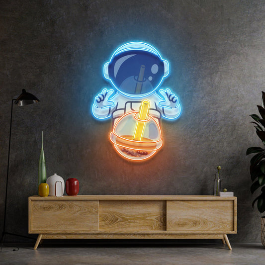 Astronaut Drinking Milktea LED Neon Sign Light Pop Art - Neonzastudio