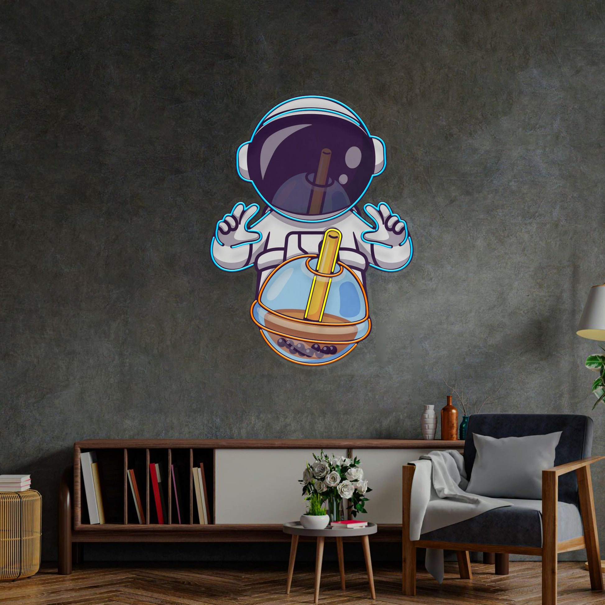 Astronaut Drinking Milktea LED Neon Sign Light Pop Art - Neonzastudio