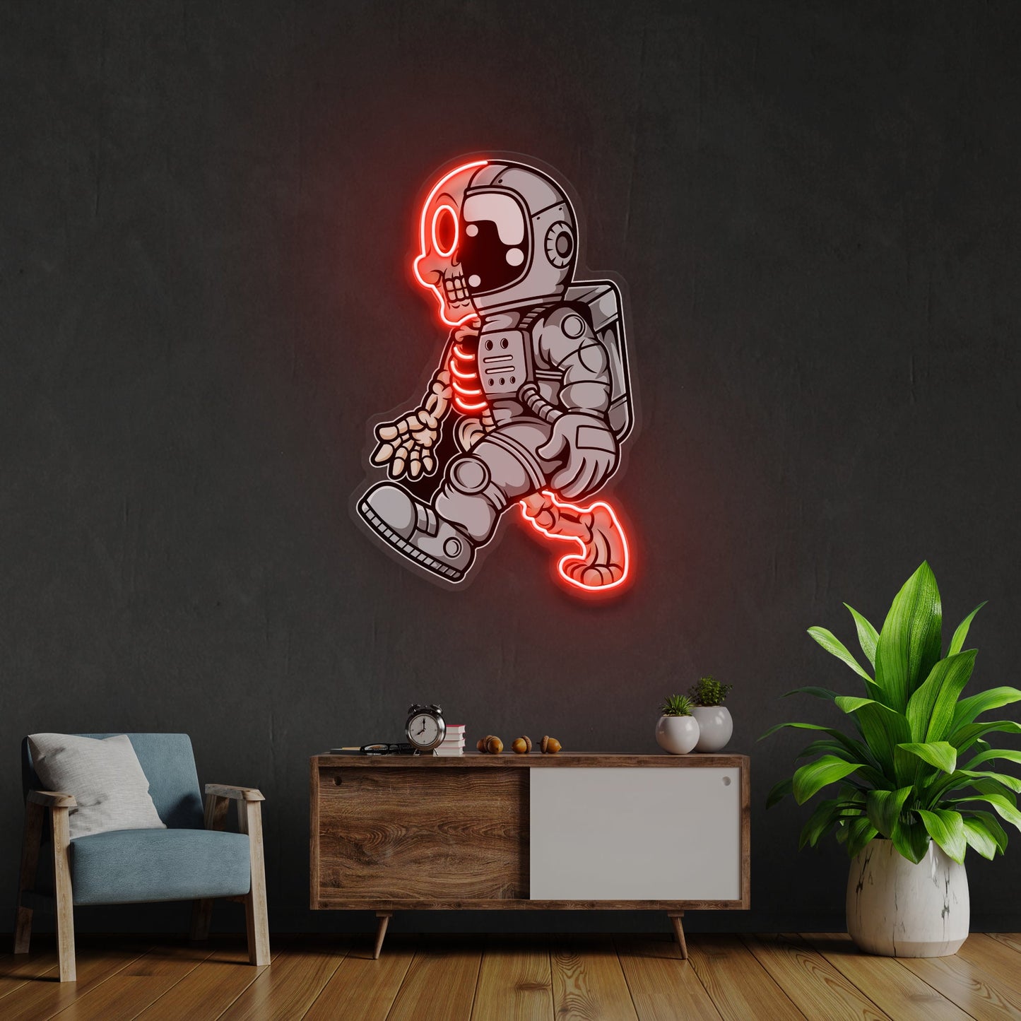 Astronaut Half Skull Artwork Led Neon Sign Light