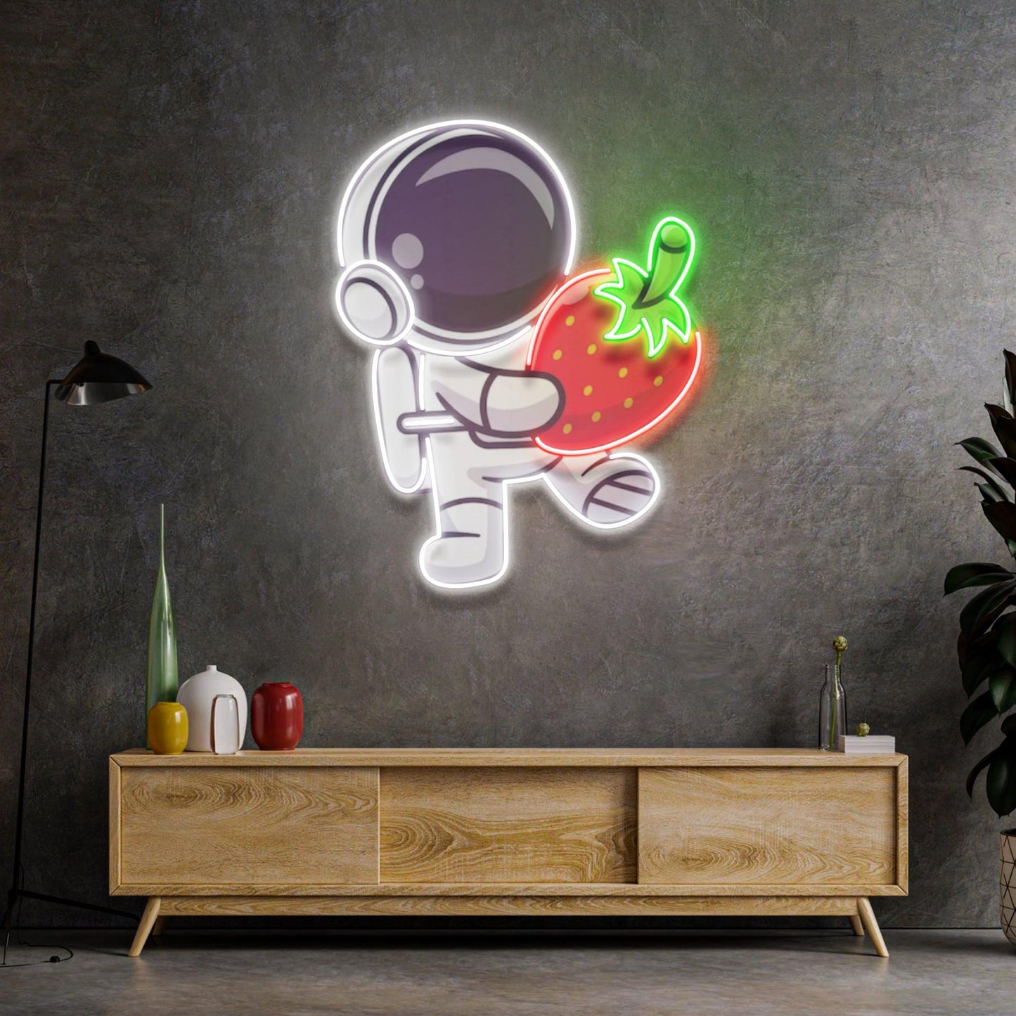 Astronaut Holding Strawberry Led Neon Acrylic Artwork - Neonzastudio