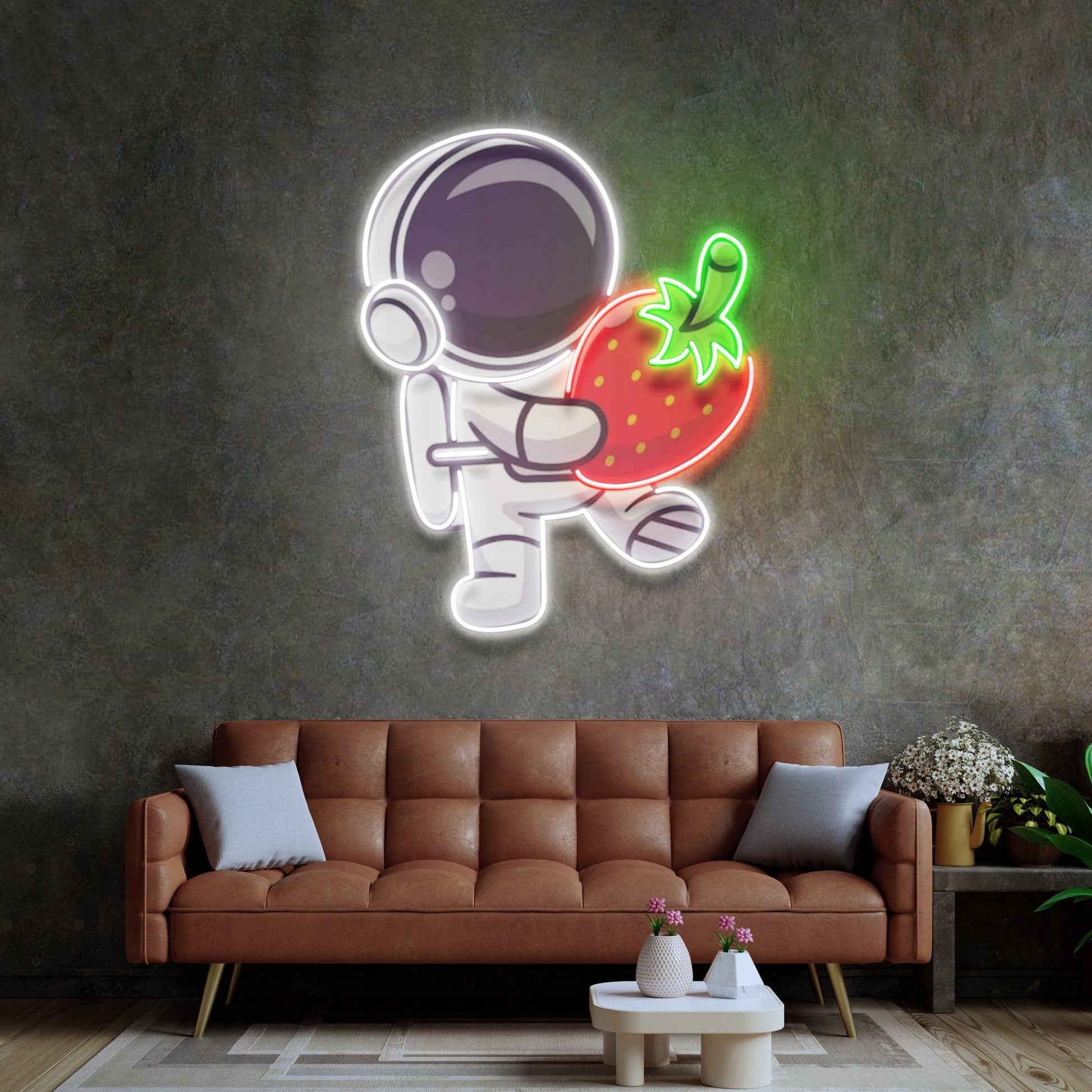Astronaut Holding Strawberry Led Neon Acrylic Artwork - Neonzastudio