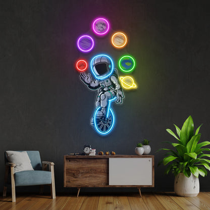 Astronaut Juggling Circus Galaxy Planets Artwork Led Neon Sign Light
