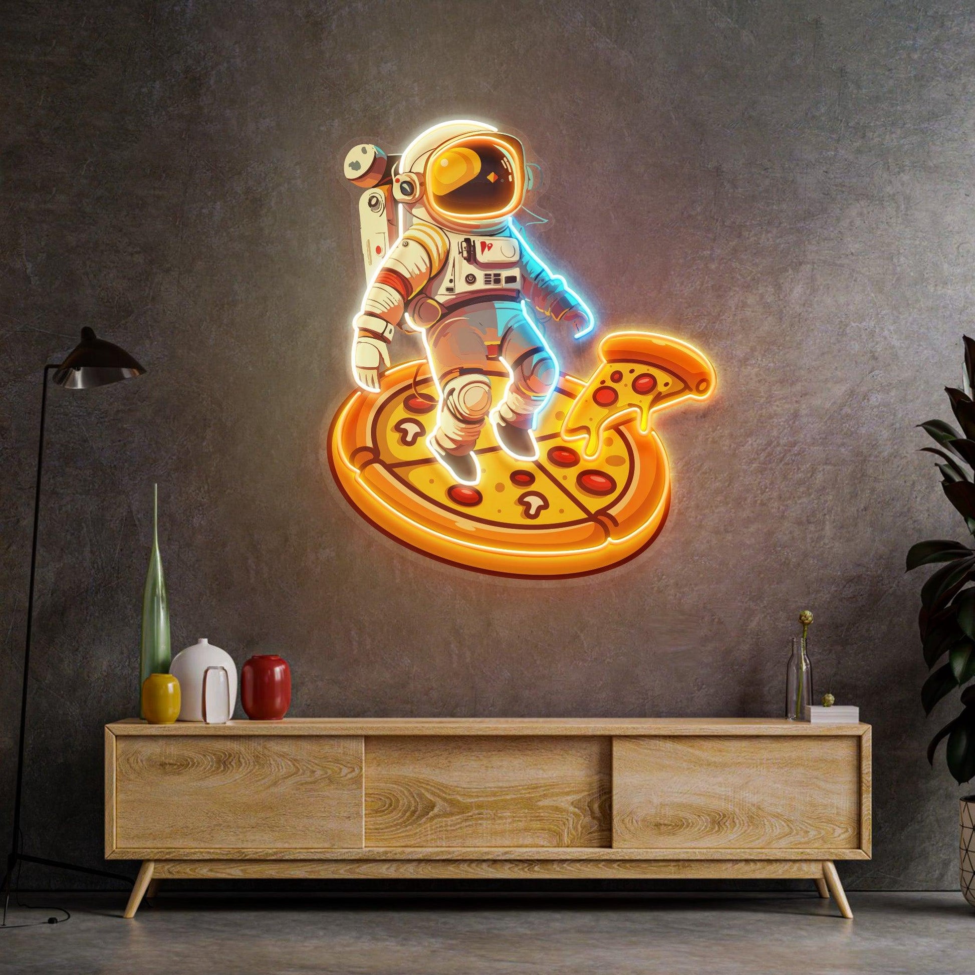 Astronaut Pizza Led Neon Acrylic Artwork - Neonzastudio