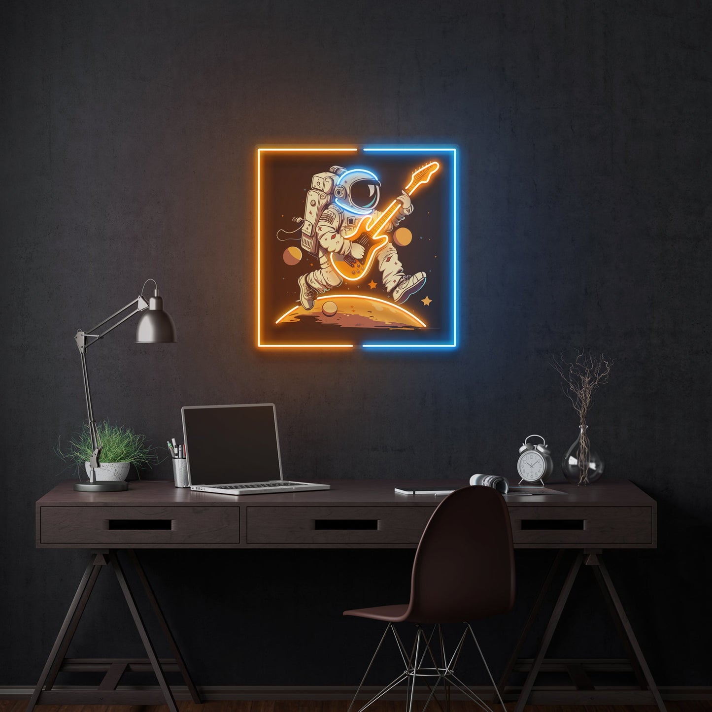 Astronaut Playing Guitar On Moon Artwork Led Neon Sign Light