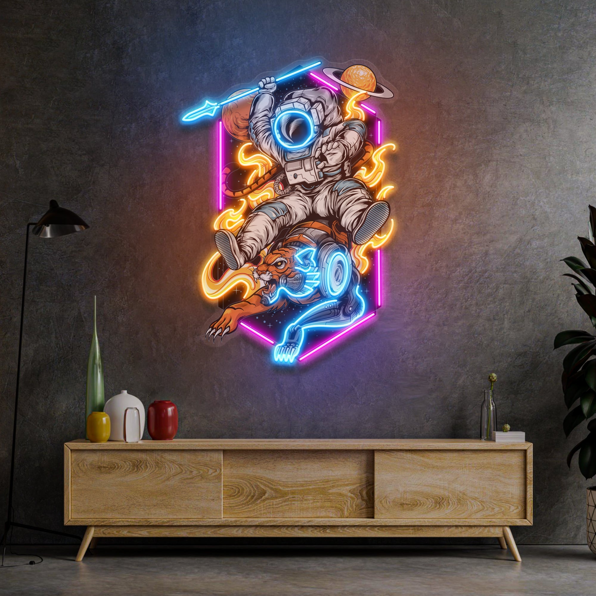 Astronaut Riding Tiger Led Neon Acrylic Artwork – Neonzastudio