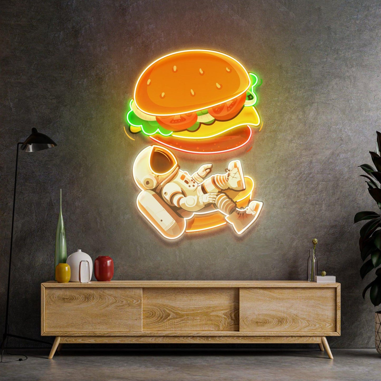 Astronaut and Burger Led Neon Acrylic Artwork - Neonzastudio