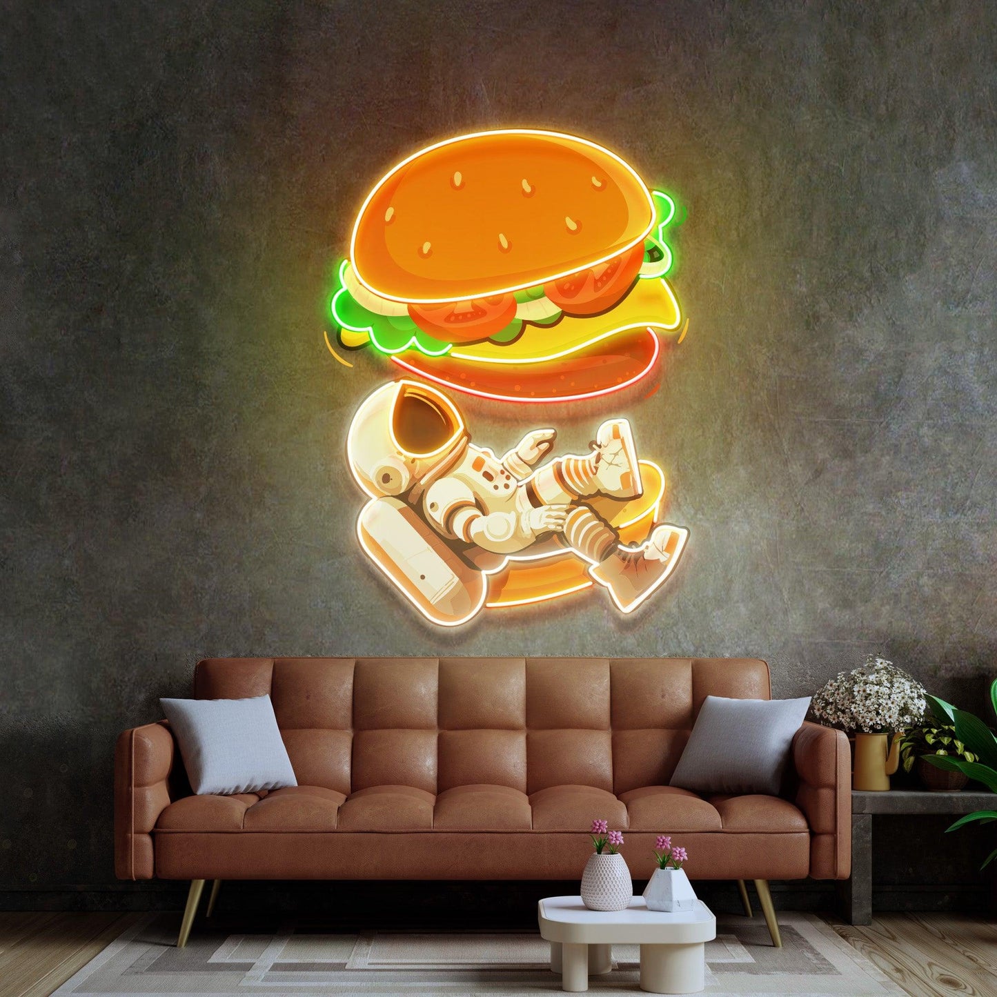 Astronaut and Burger Led Neon Acrylic Artwork