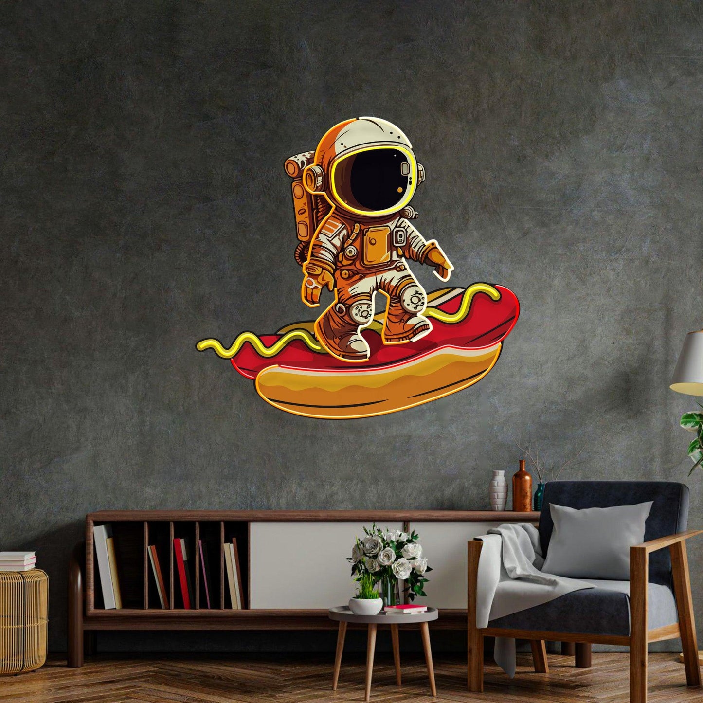 Astronaut on Hotdog Led Neon Acrylic Artwork - Neonzastudio