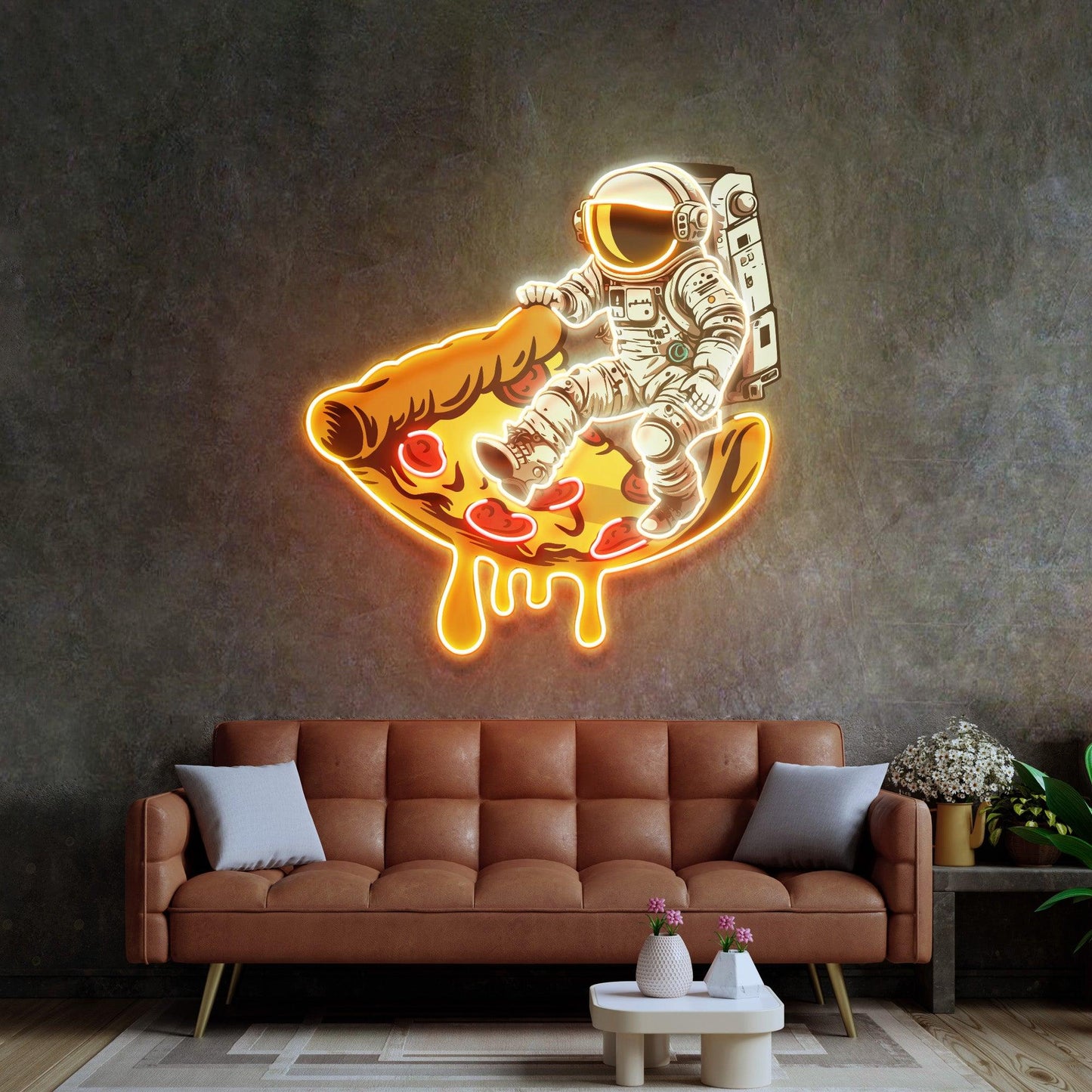 Astronaut on Pizza Mat Led Neon Acrylic Artwork - Neonzastudio