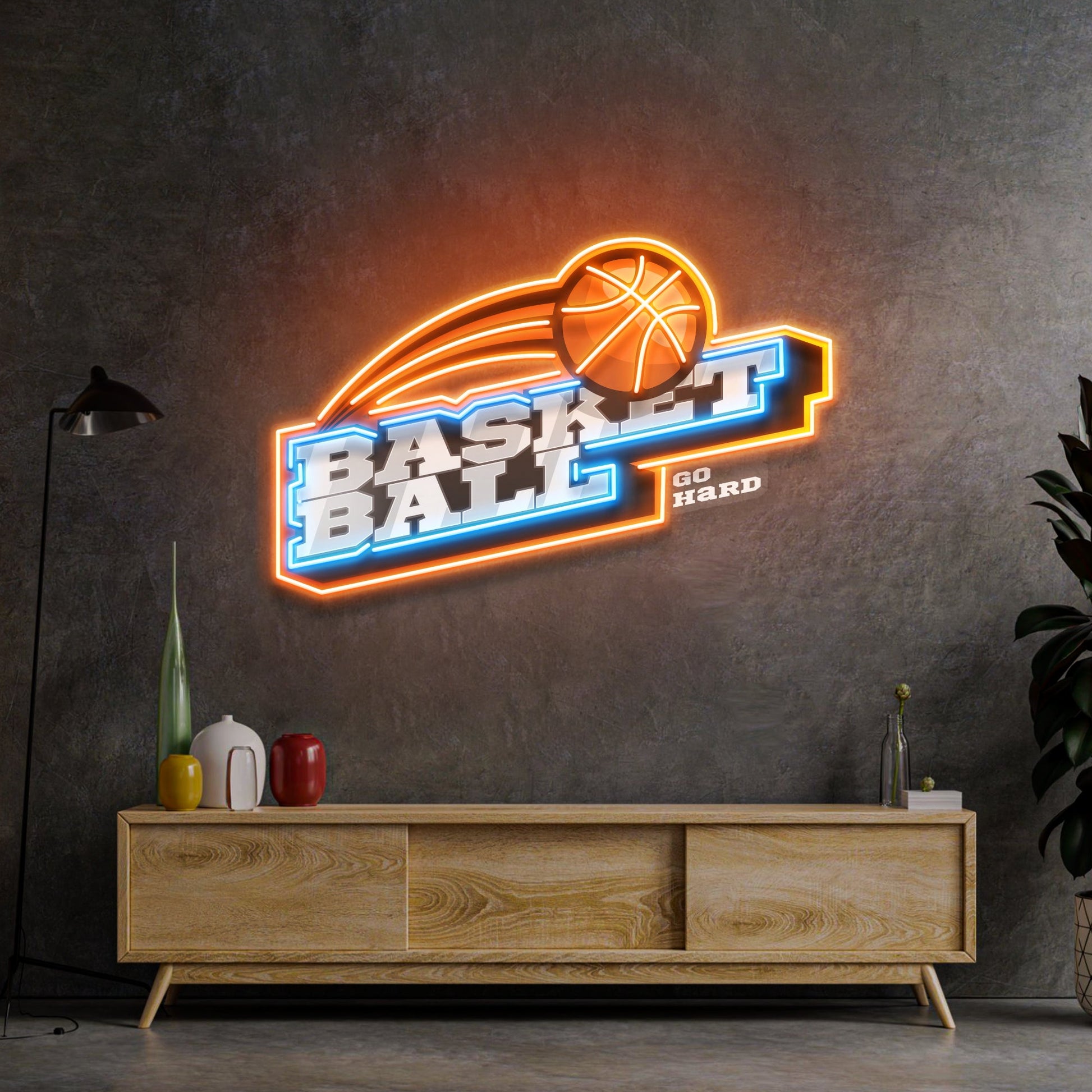 Basketball Go Hard LED Neon Sign Light Pop Art - Neonzastudio