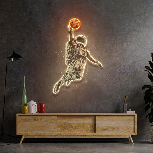 Basketball Shot Astronaut Led Neon Acrylic Artwork - Neonzastudio