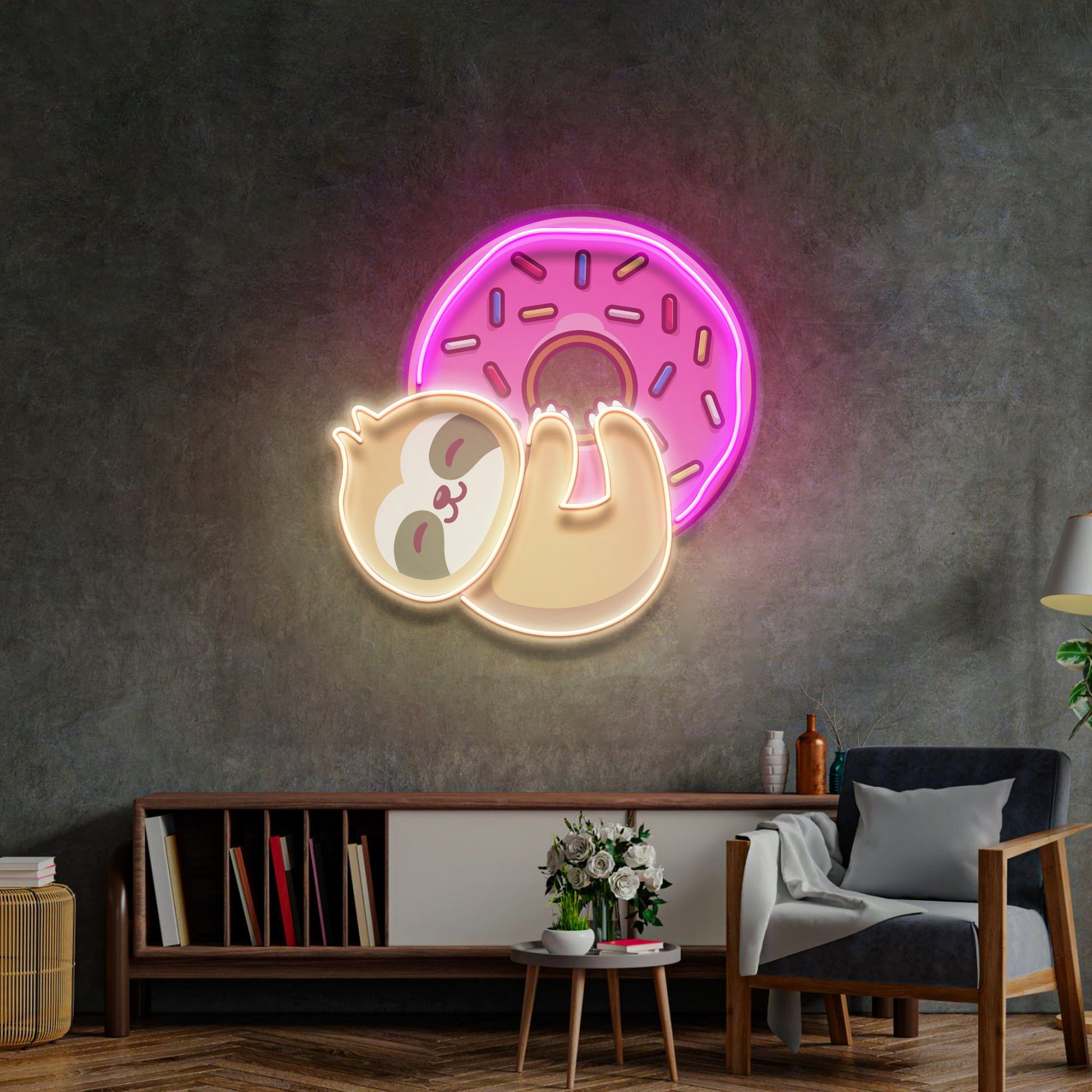 Bear Hugging Donuts LED Neon Sign Light Pop Art - Neonzastudio