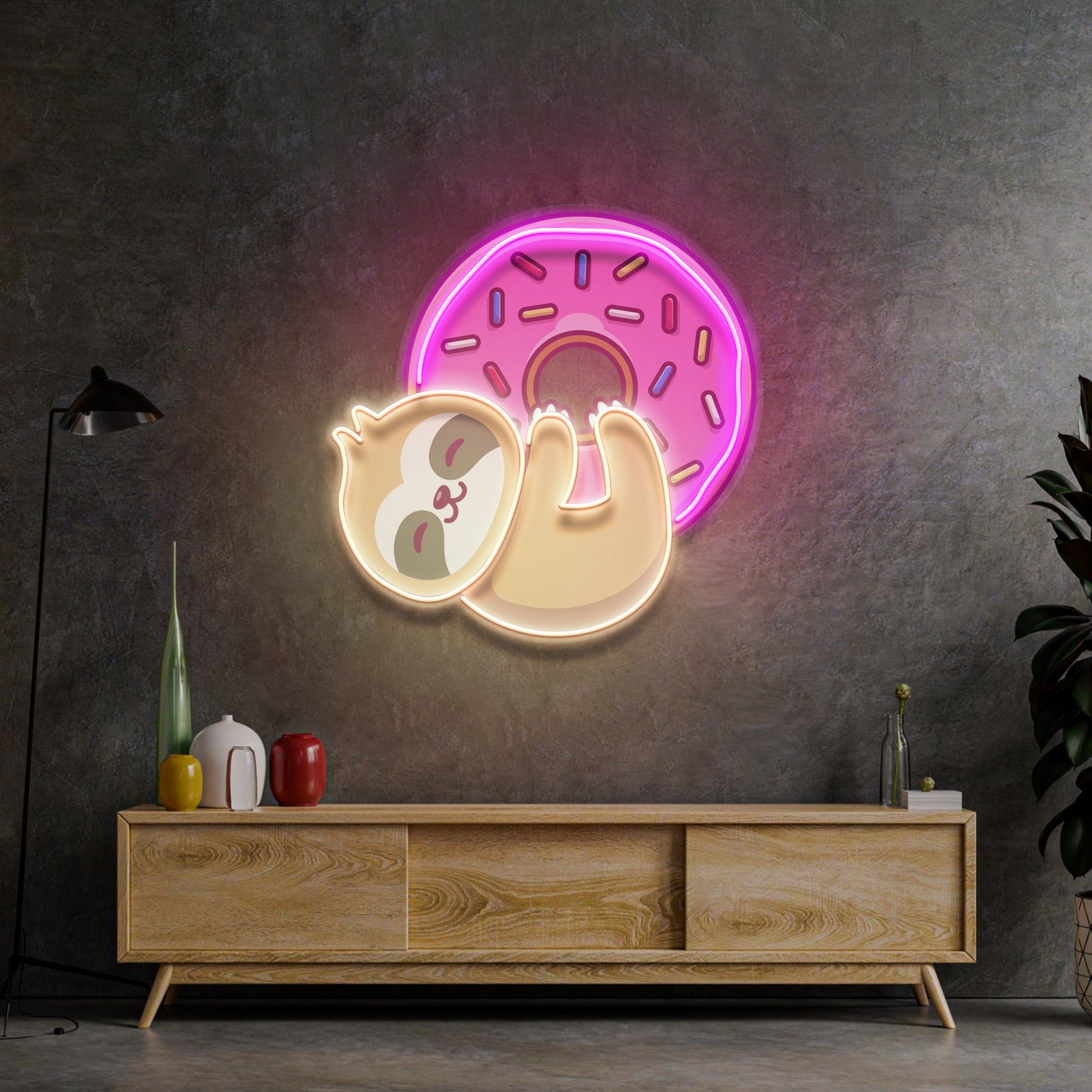 Bear Hugging Donuts LED Neon Sign Light Pop Art - Neonzastudio