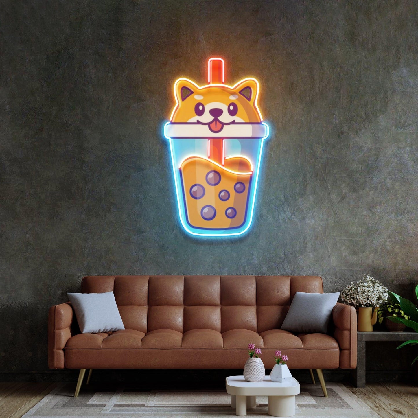 Boba Milktea Dog Led Neon Acrylic Artwork - Neonzastudio