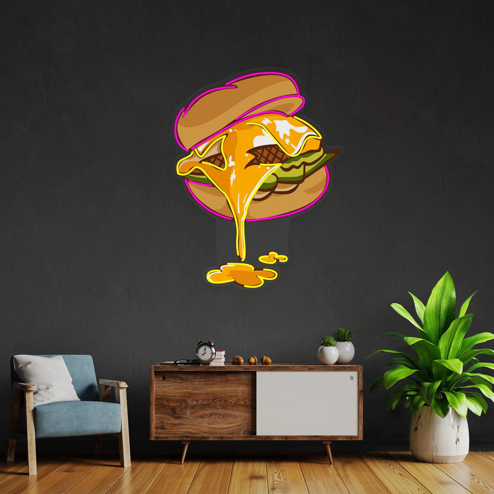 Burger Led Neon Sign - Acrylic Artwork - Neonzastudio