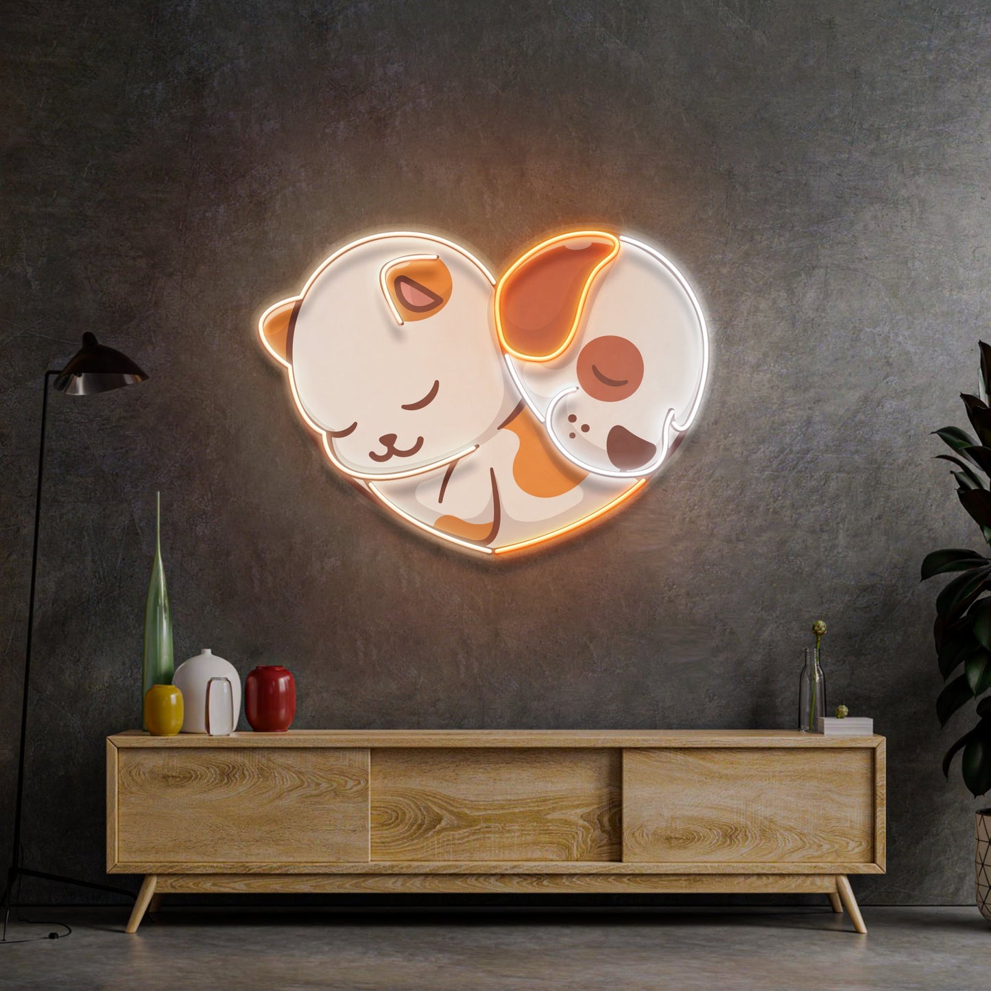 Cat&Dog Friendship LED Neon Sign Light Pop Art - Neonzastudio