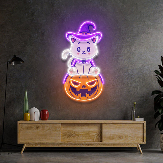 Cat on Pumpkin LED Neon Sign Light Pop Art - Neonzastudio