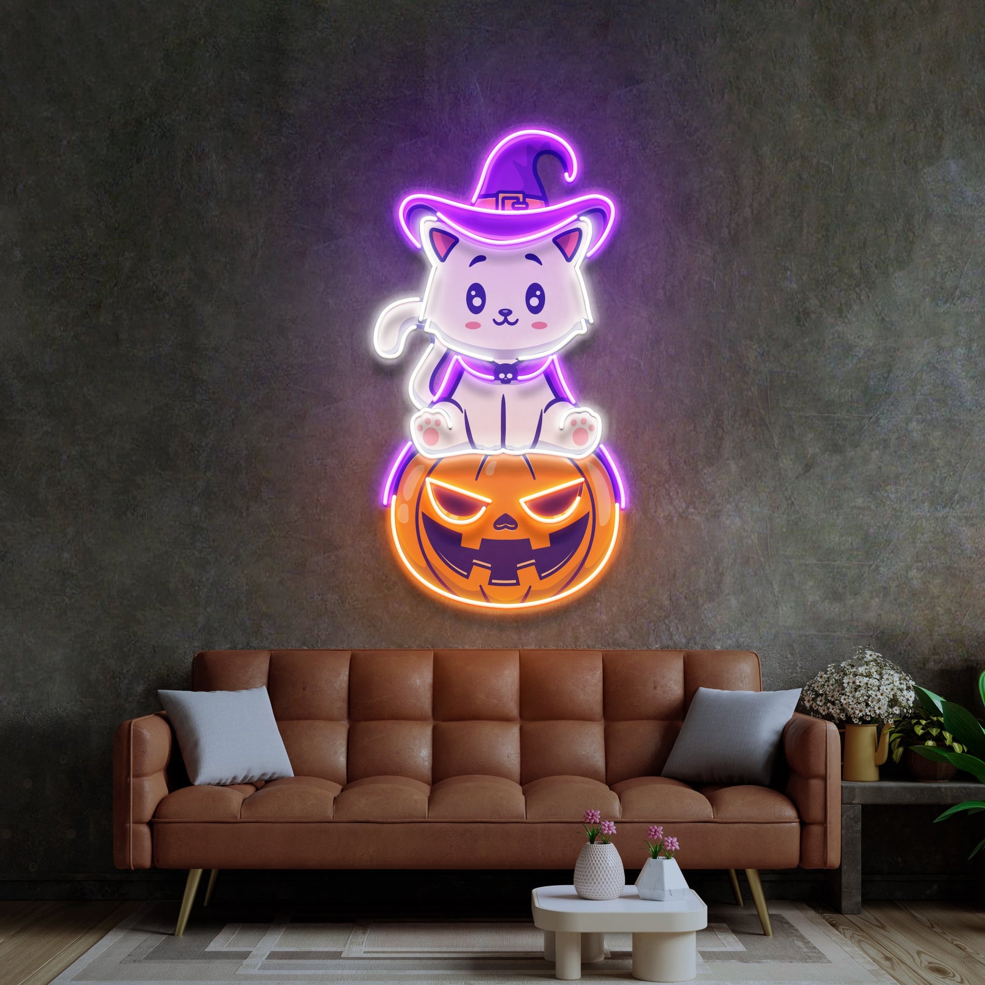 Cat on Pumpkin LED Neon Sign Light Pop Art - Neonzastudio