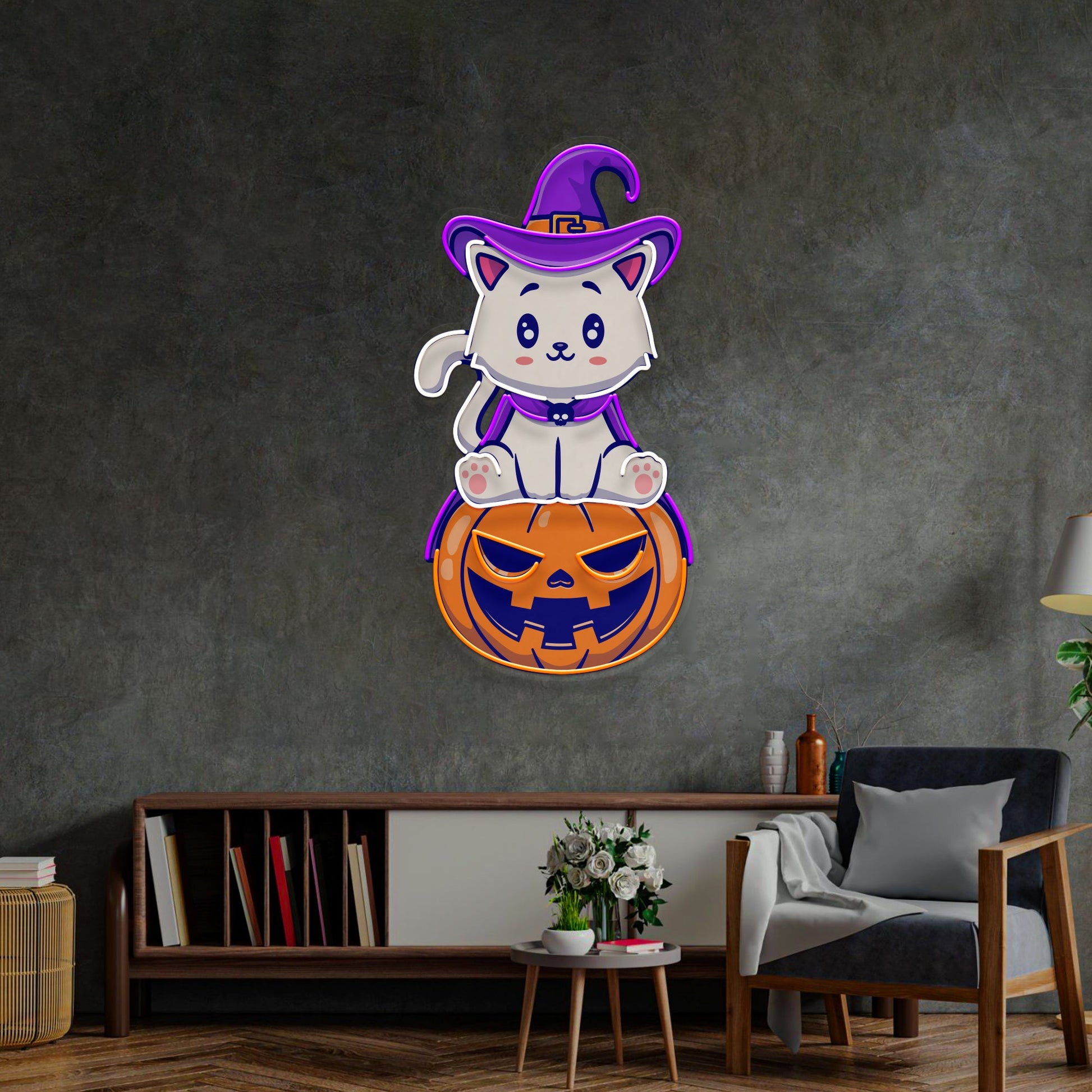 Cat on Pumpkin LED Neon Sign Light Pop Art - Neonzastudio