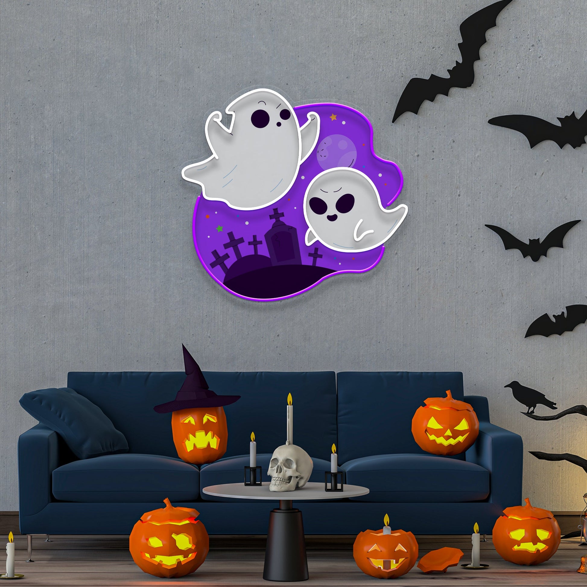 Cute Ghost Halloween Day Artwork Led Neon Sign Light - Neonzastudio