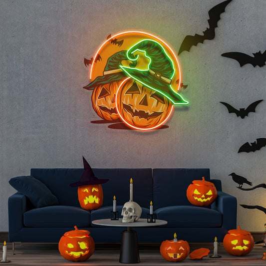 Halloween Pumpkin And Red Moon Artwork Led Neon Sign Light - Neonzastudio