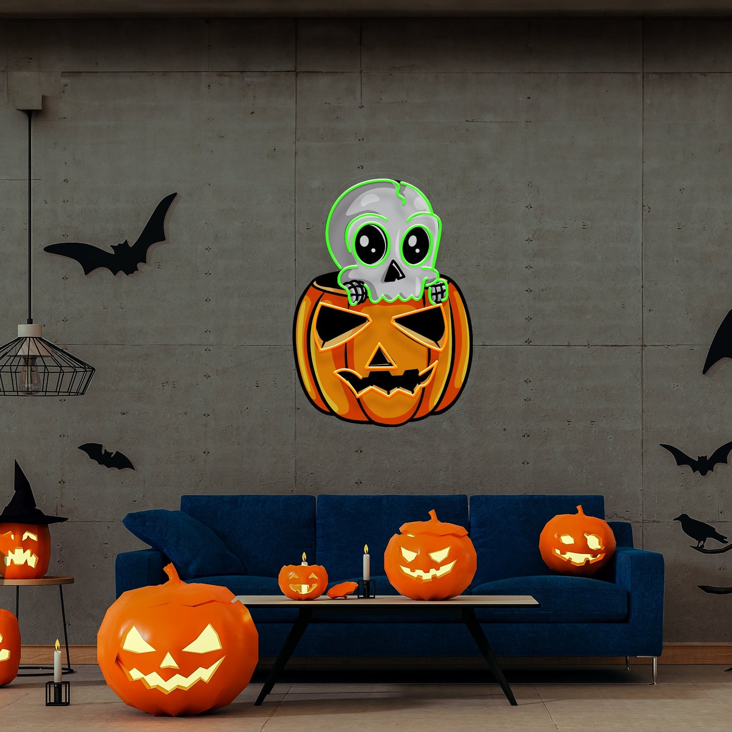 Halloween Skull Pumpkin Cute Artwork Led Neon Sign Light - Neonzastudio