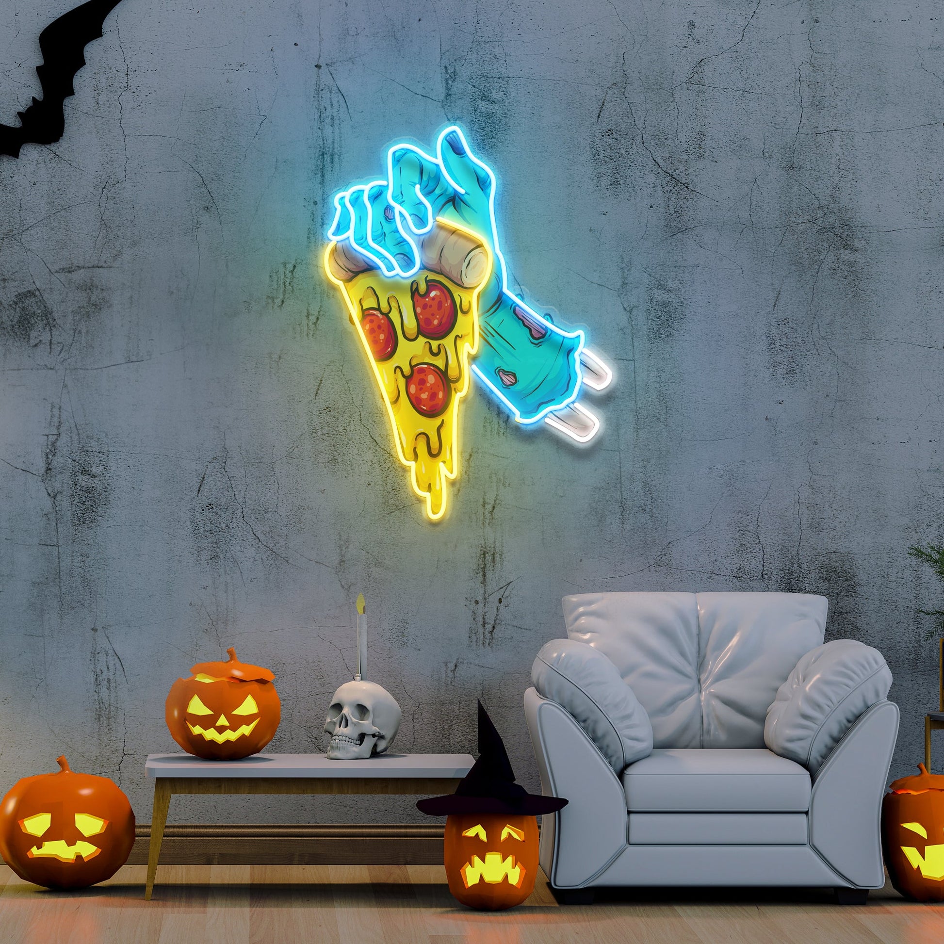 Hand Skull Pizza Artwork Led Neon Sign Light - Neonzastudio