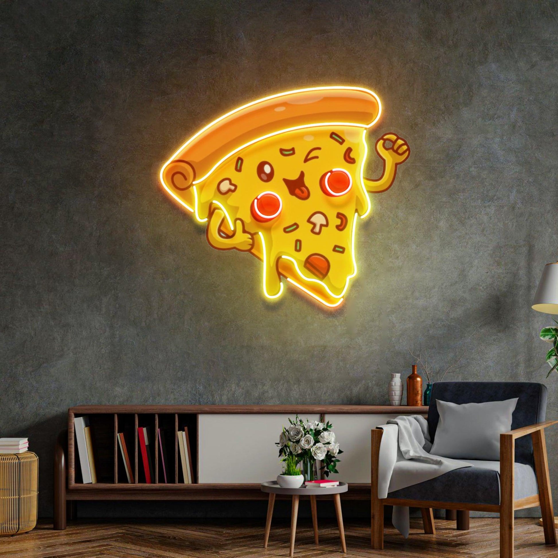 Joyful Pizza Led Neon Acrylic Artwork - Neonzastudio