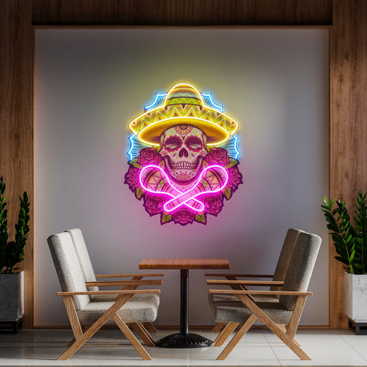 Mexican Dia De Los Muertos Skull Artwork Led Neon Sign Light - Neonzastudio