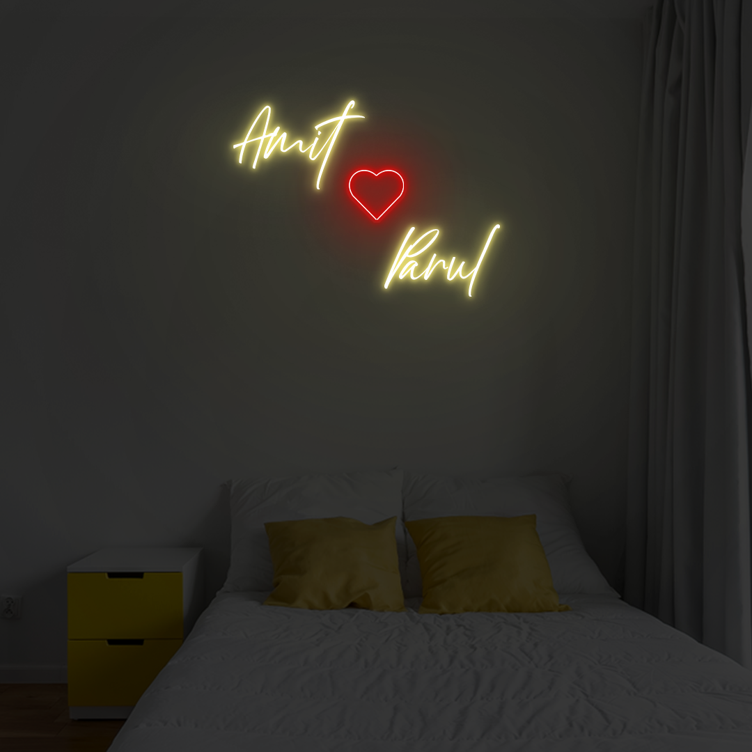 Customized Couple Neon Sign with Heart - Neonzastudio