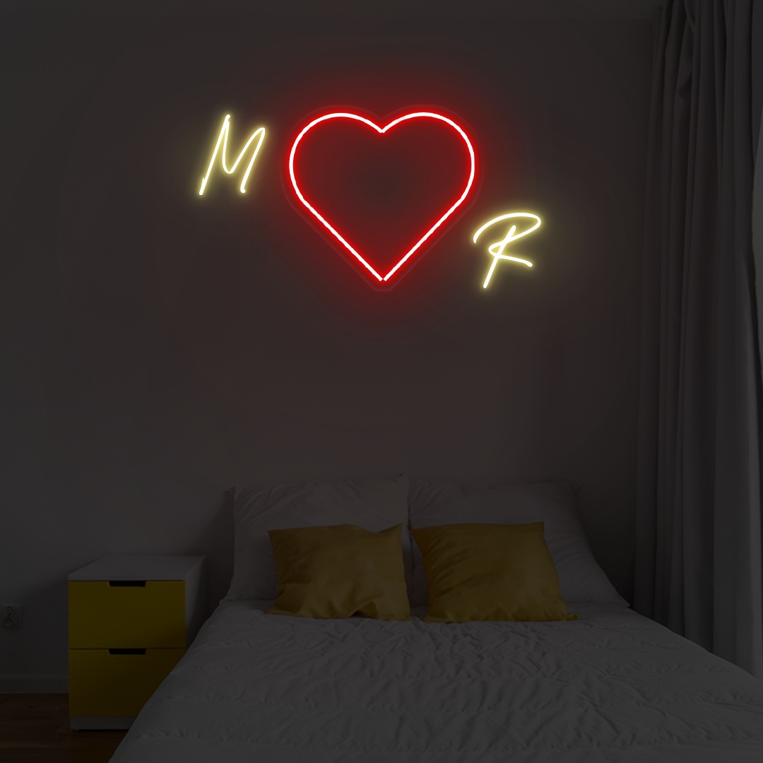Couple Initials Neon With Heart - Neonzastudio