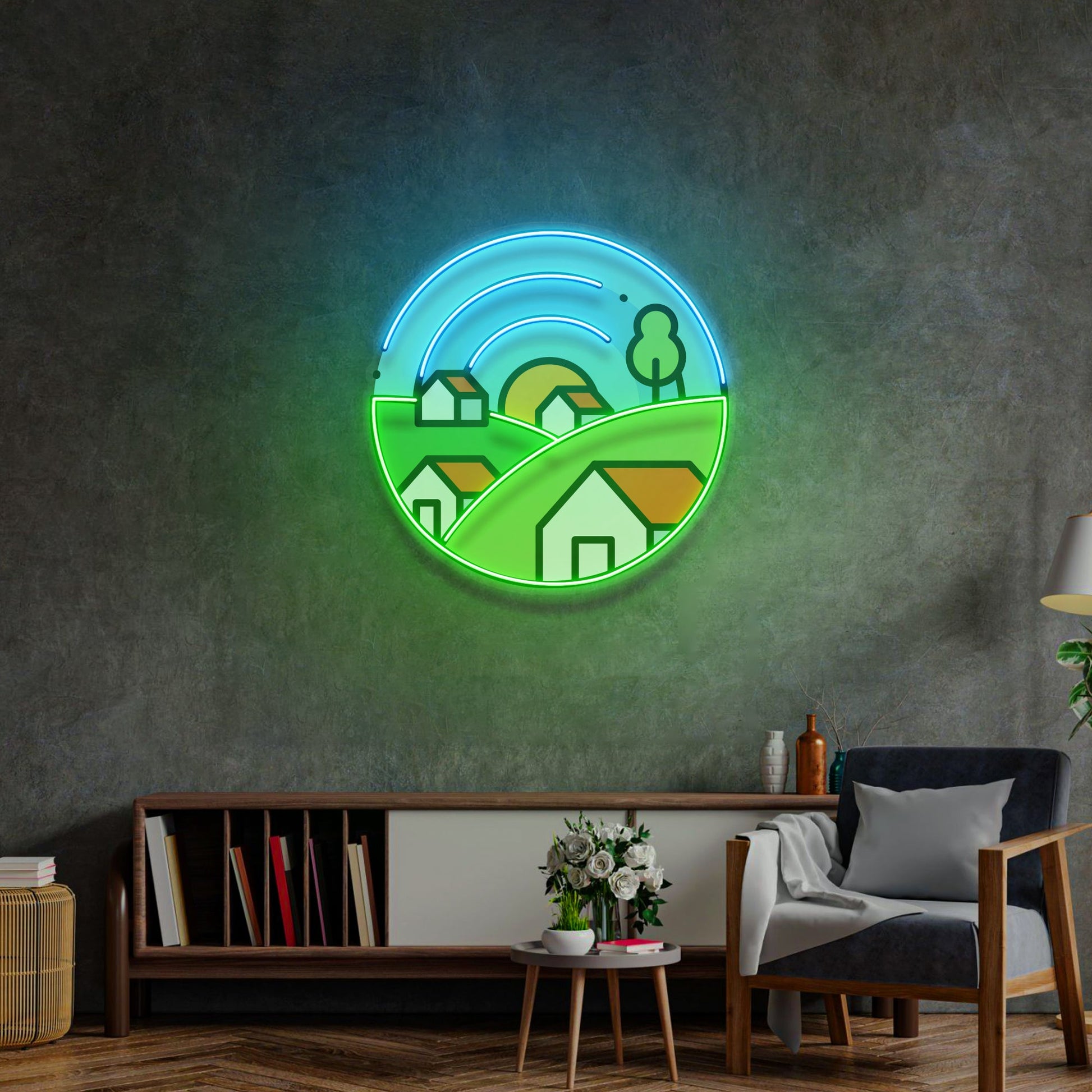 Morning on Grassy Village LED Neon Sign Light Pop Art - Neonzastudio