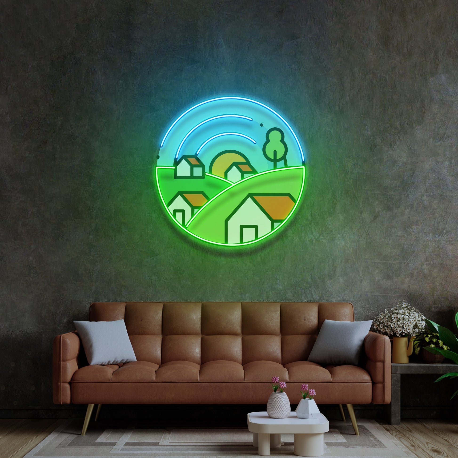 Morning on Grassy Village LED Neon Sign Light Pop Art - Neonzastudio