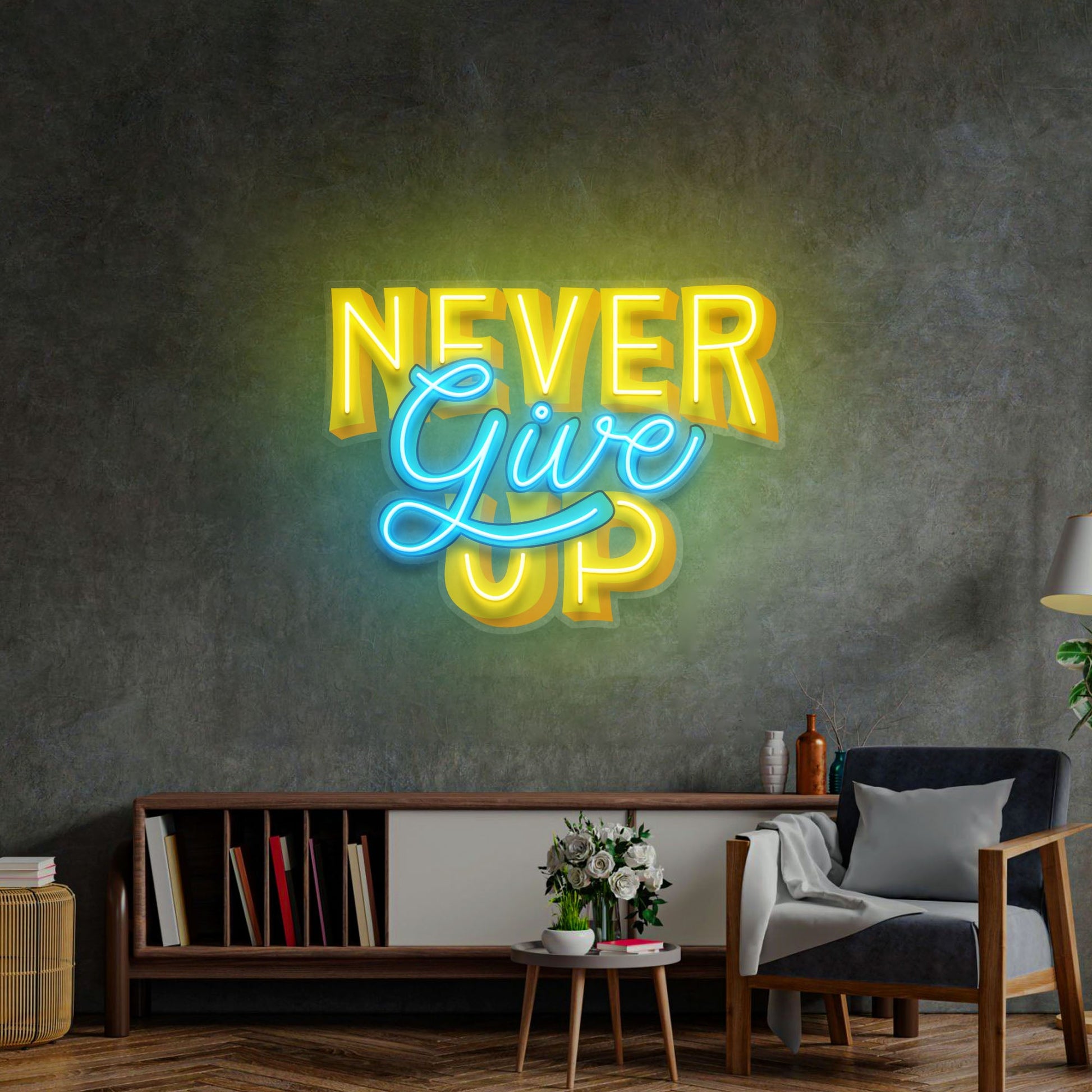 Never Give Up LED Neon Sign Light Pop Art - Neonzastudio