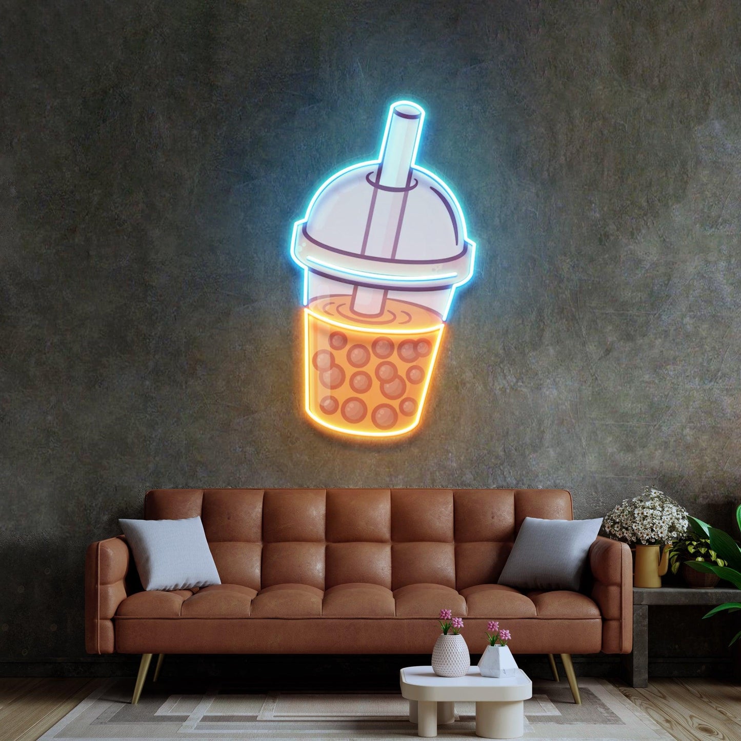 Orange Milktea Neon Acrylic Artwork - Neonzastudio