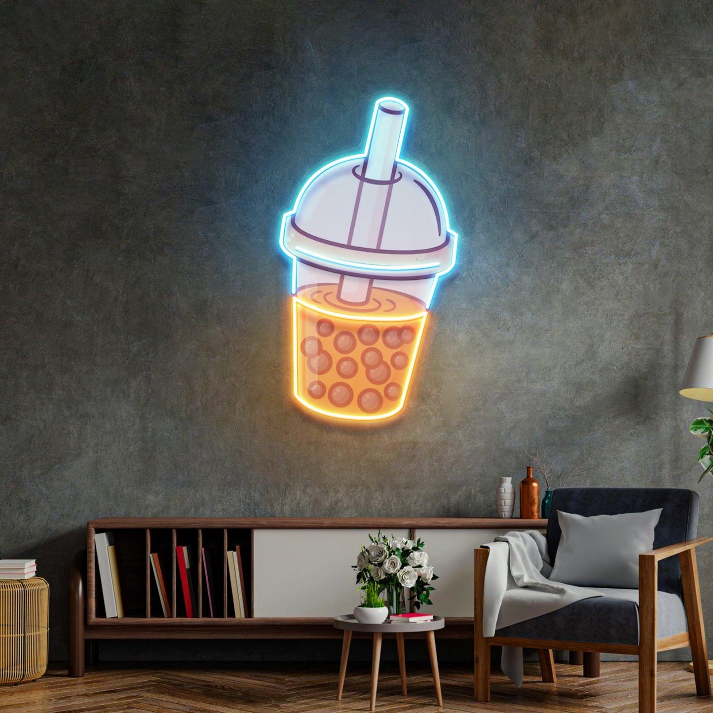 Orange Milktea Neon Acrylic Artwork - Neonzastudio