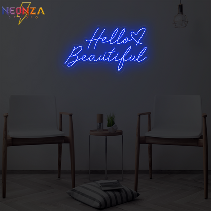 Hello Beautiful neon quote sign online blue