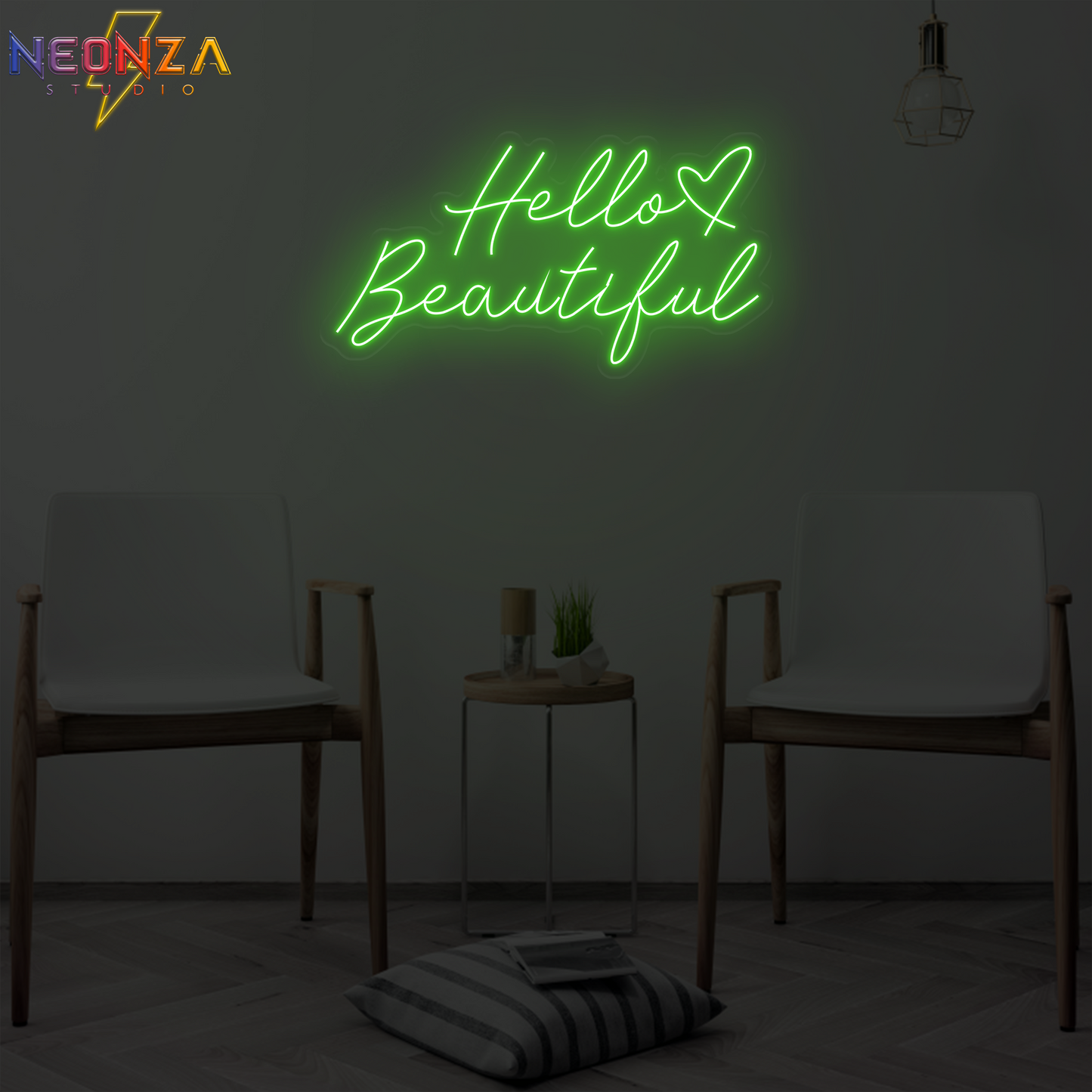 Hello Beautiful neon quote sign online green