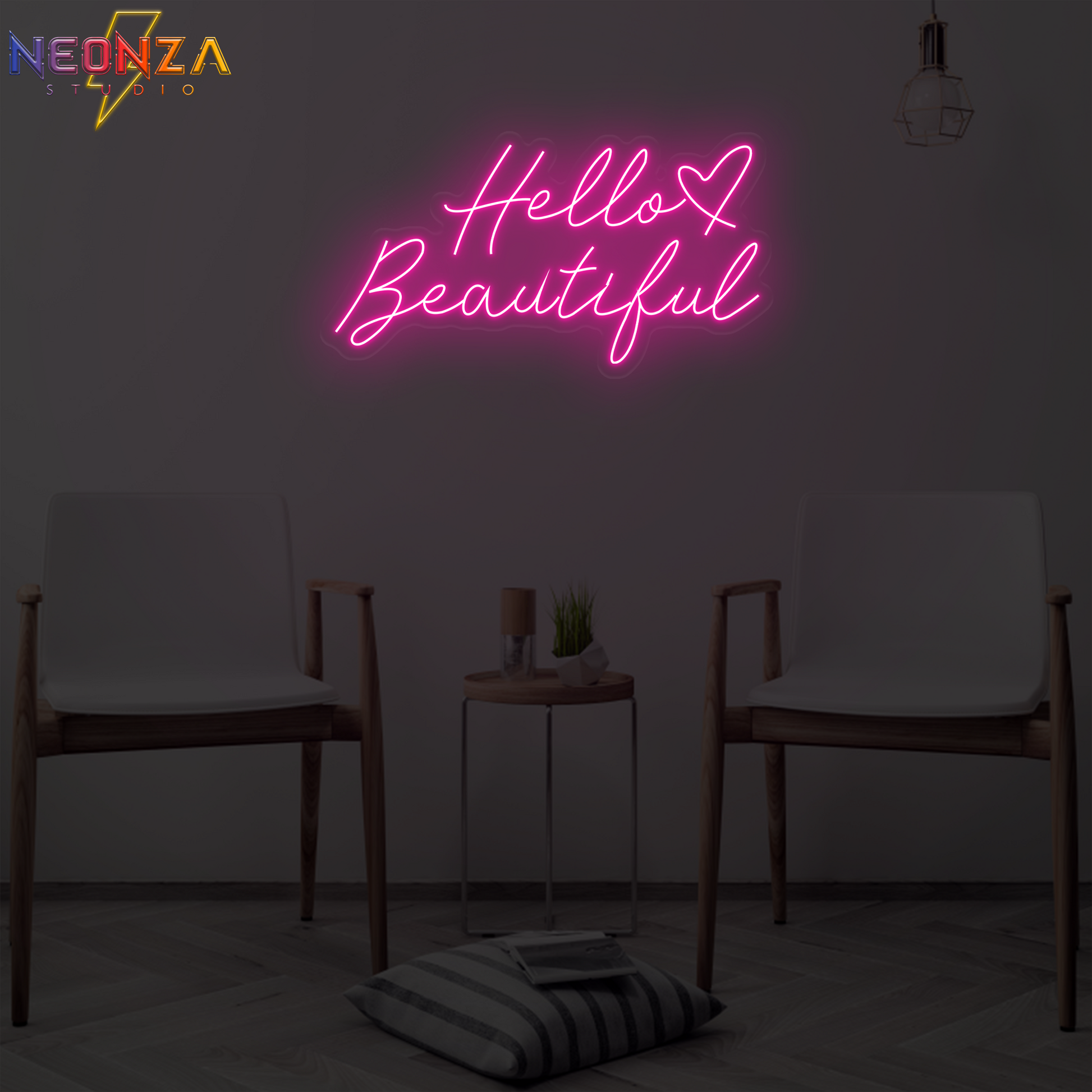 Hello Beautiful neon quote sign online pink