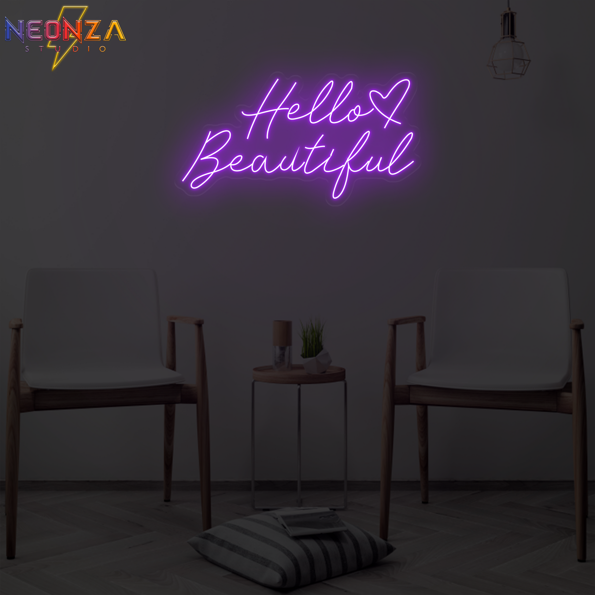 Hello Beautiful neon quote sign online purple
