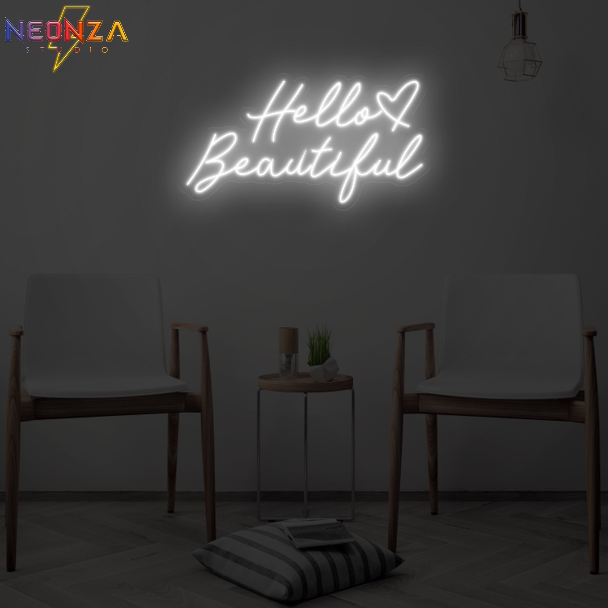 Hello Beautiful neon quote sign online white