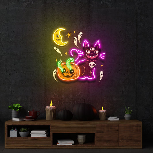 Pumpkin Cat Halloween Artwork Led Neon Sign Light - Neonzastudio