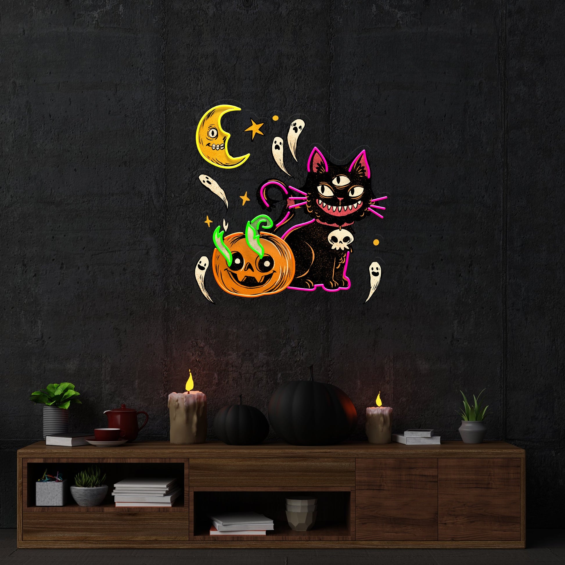 Pumpkin Cat Halloween Artwork Led Neon Sign Light - Neonzastudio