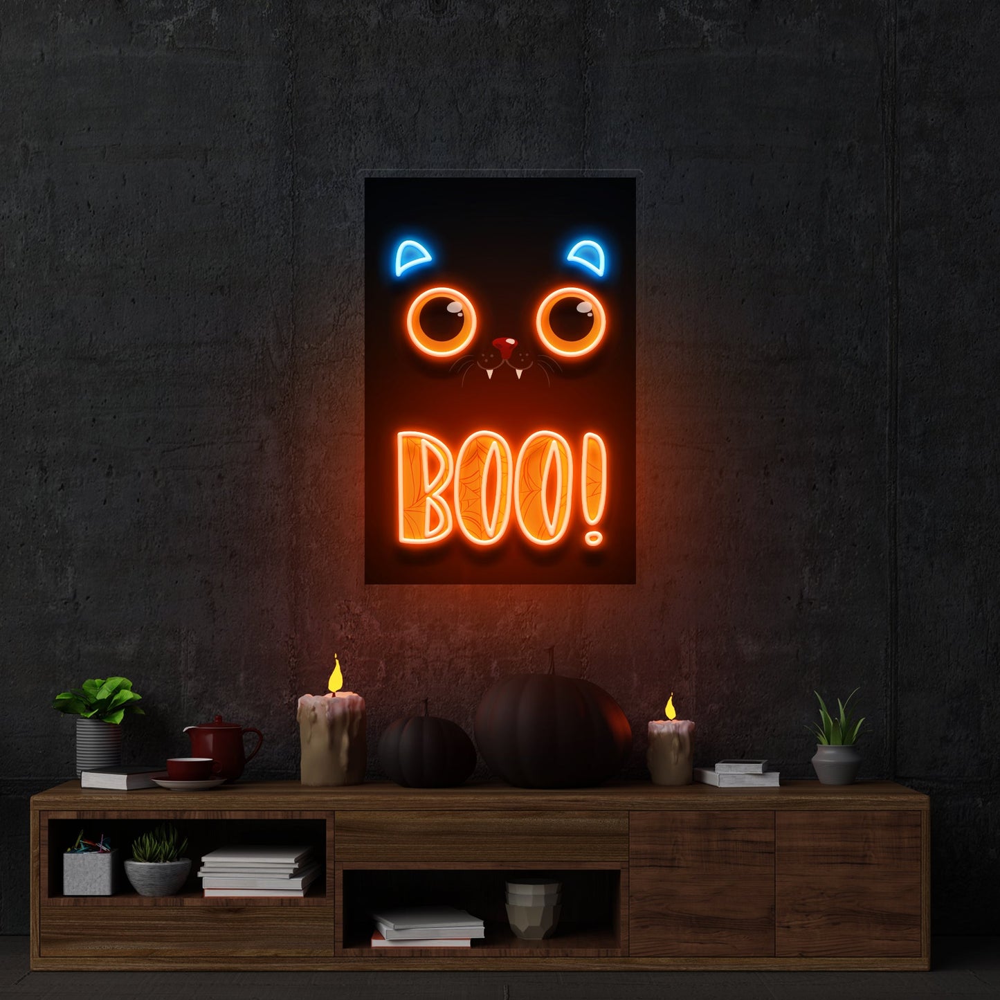 Pumpkin Halloween Cat Artwork Led Neon Sign Light - Neonzastudio