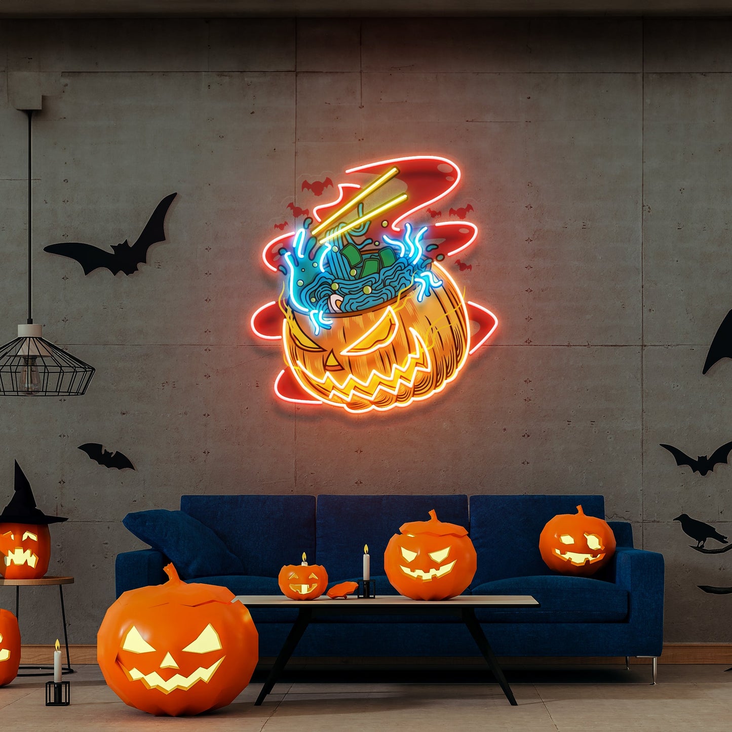 Pumpkin Ramen Monster With Halloween Artwork Led Neon Sign Light - Neonzastudio