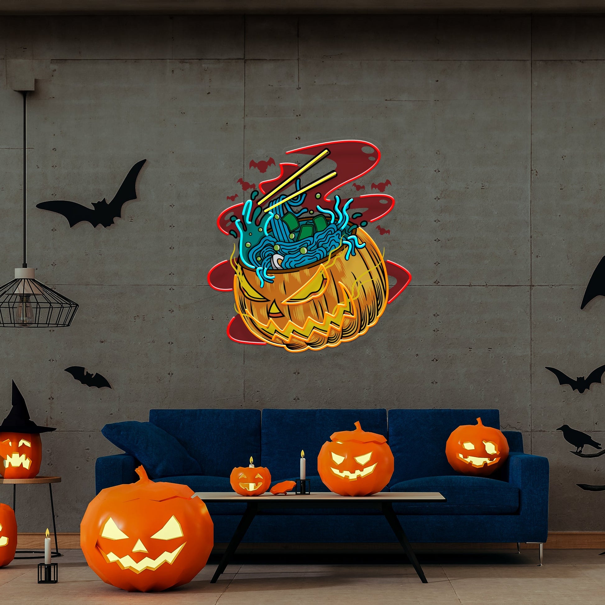 Pumpkin Ramen Monster With Halloween Artwork Led Neon Sign Light - Neonzastudio