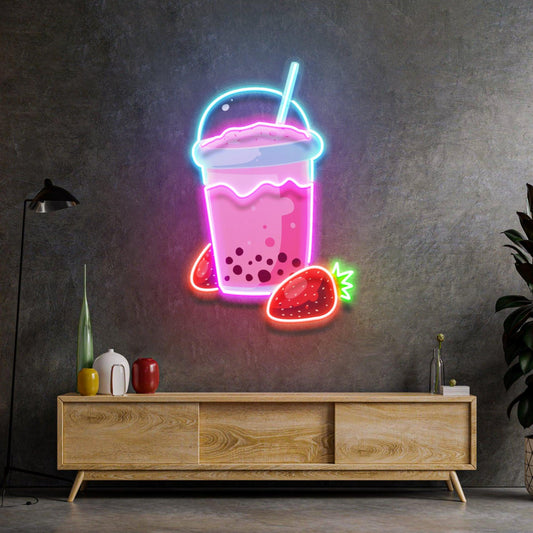 Strawberry Milk Neon Acrylic Artwork - Neonzastudio