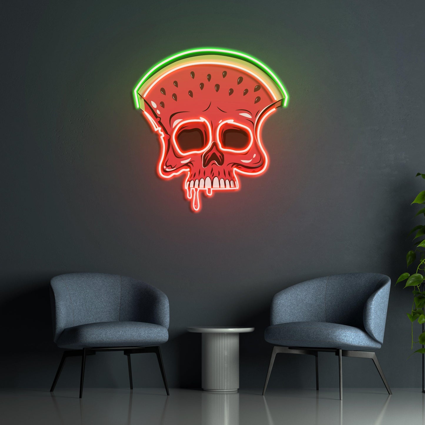 Watermelon Skull Led Neon Acrylic Artwork - Neonzastudio